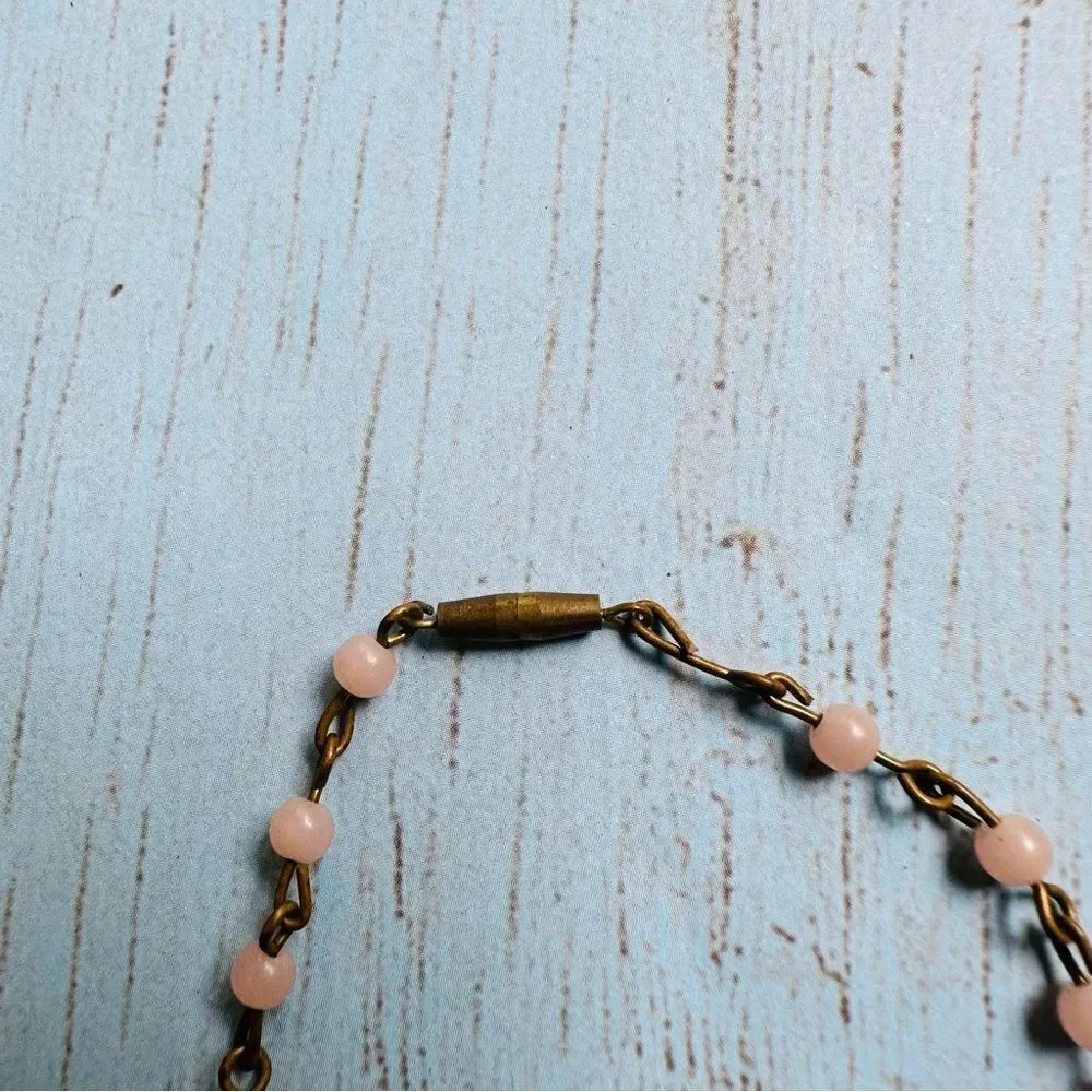 Vintage Brass Pink Glass Rosary Link Renee Bracelet‎ 8 In